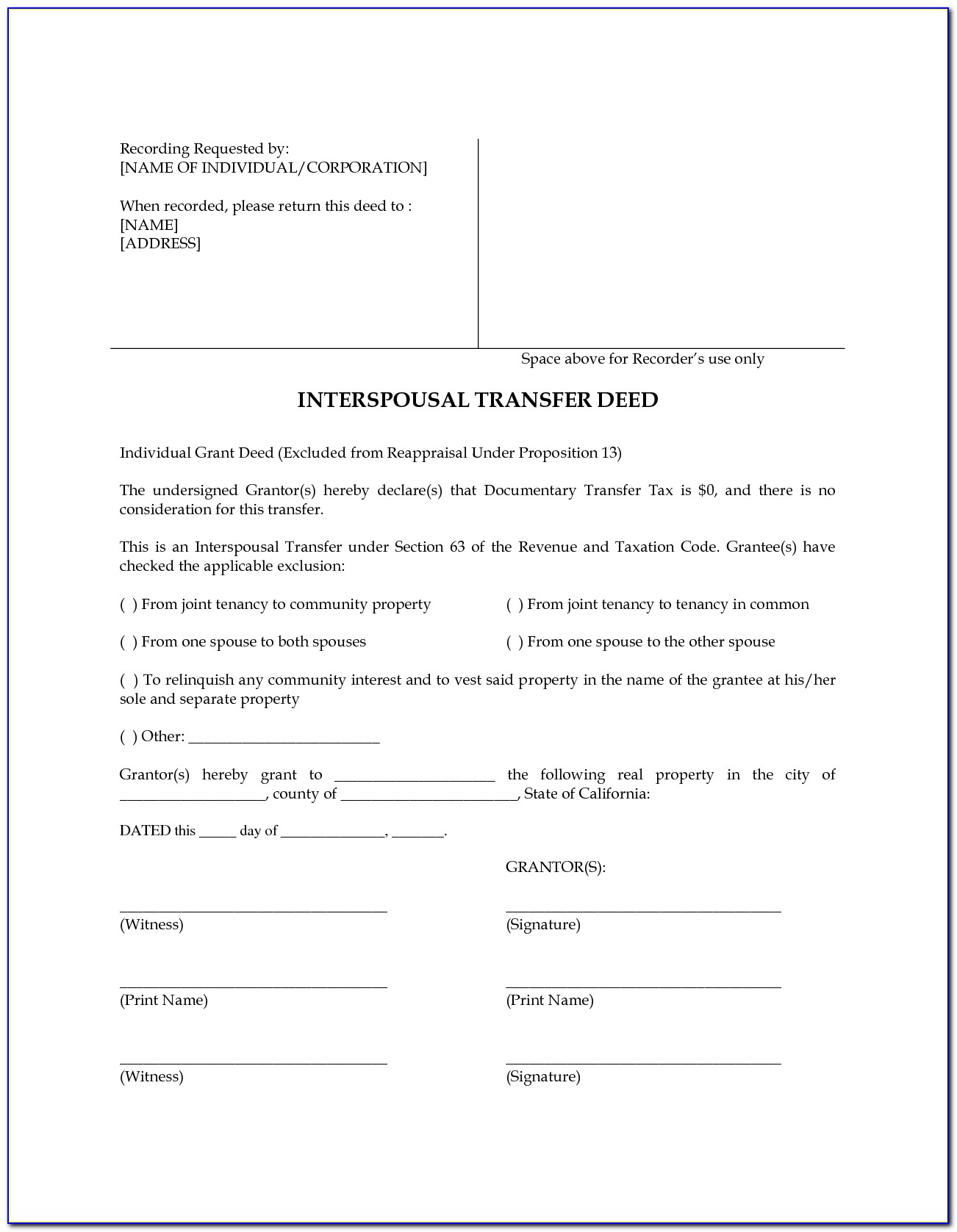 Interspousal Transfer Deed Form Los Angeles County