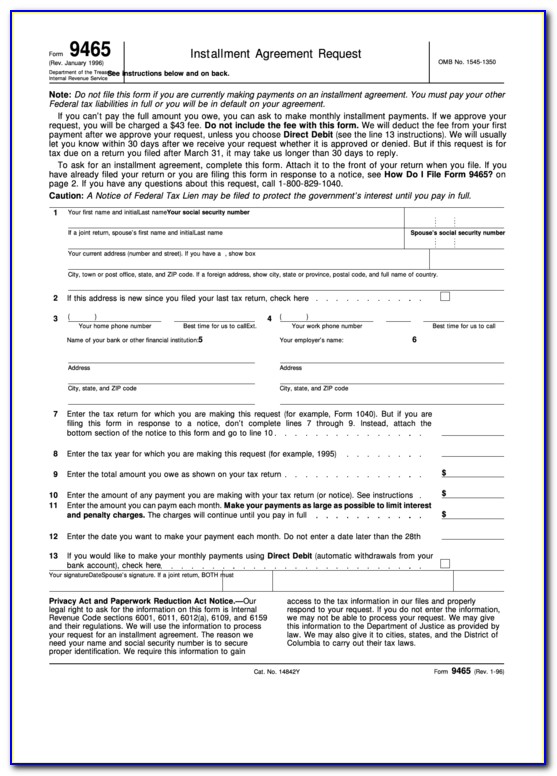 Irs Form 9465 Instructions 2016