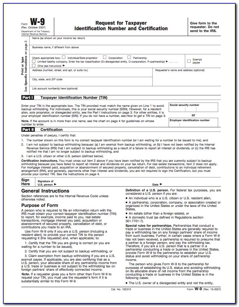 Irs Form W 9 Fillable