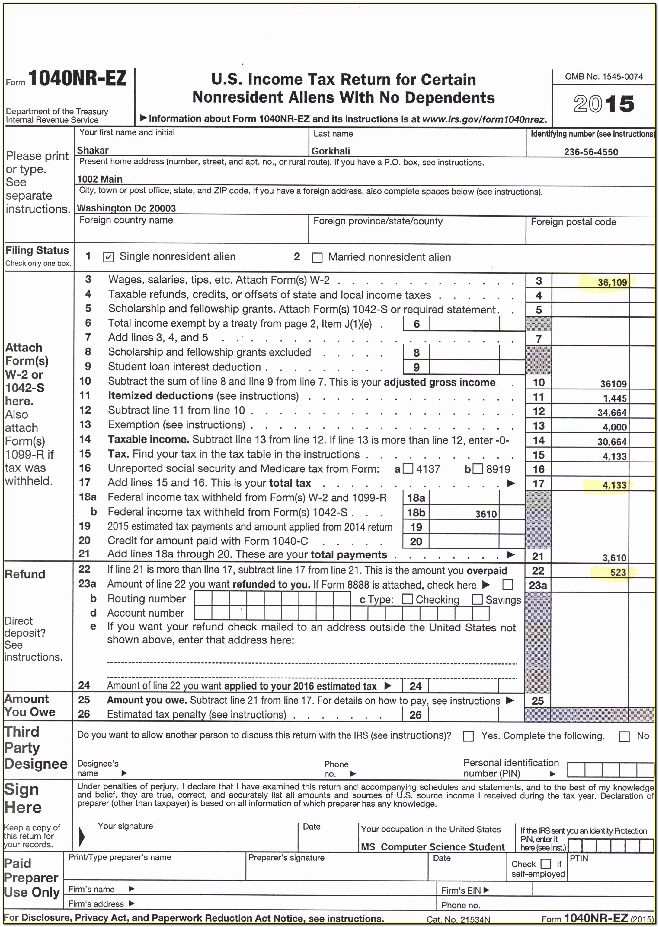 Irs Gov Form 1040 New Form 1040 Nr Ez U S In E Tax Return For Certai Vawebs