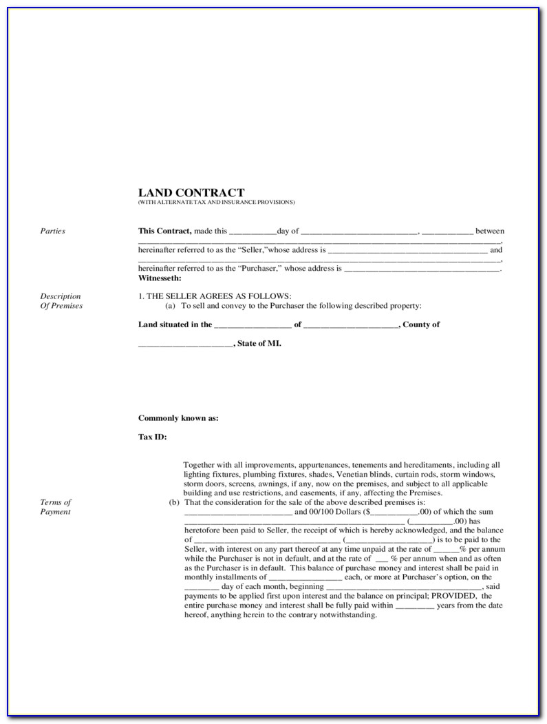 Land Contract Forms For Michigan