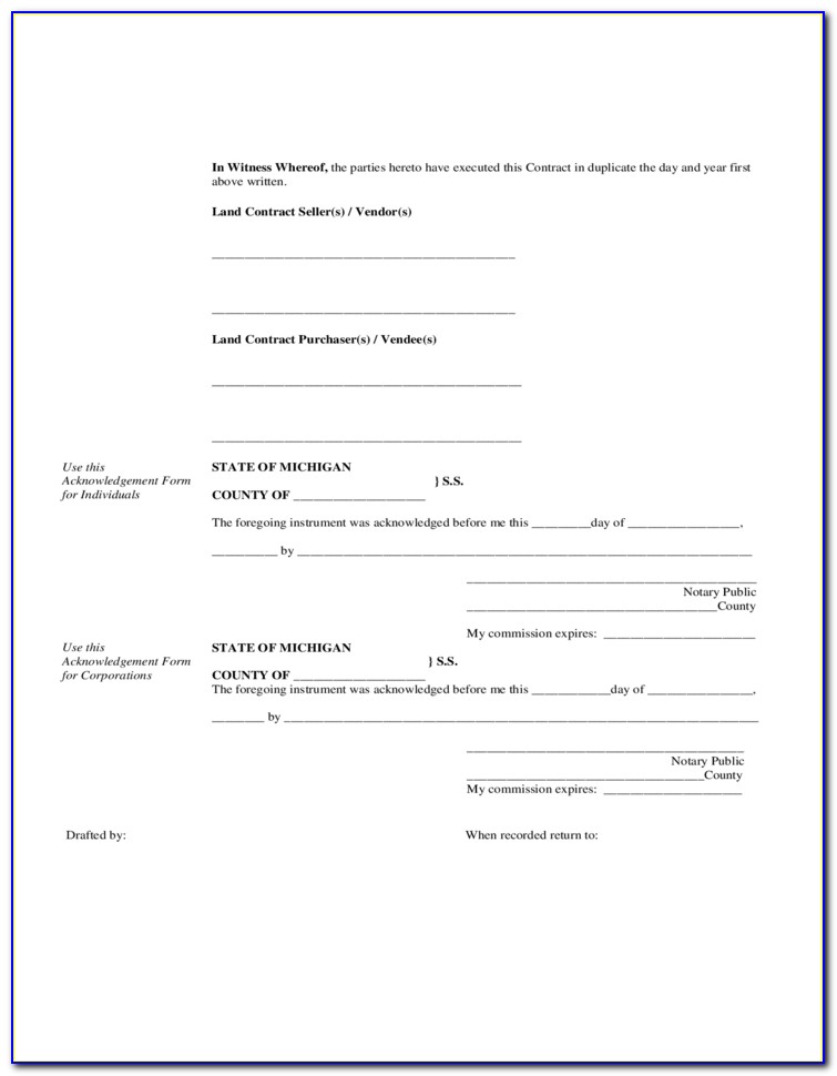 Land Contract Forms Michigan