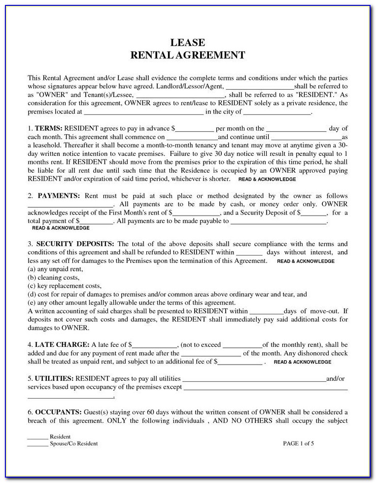 Lease Agreement Form Free Pdf
