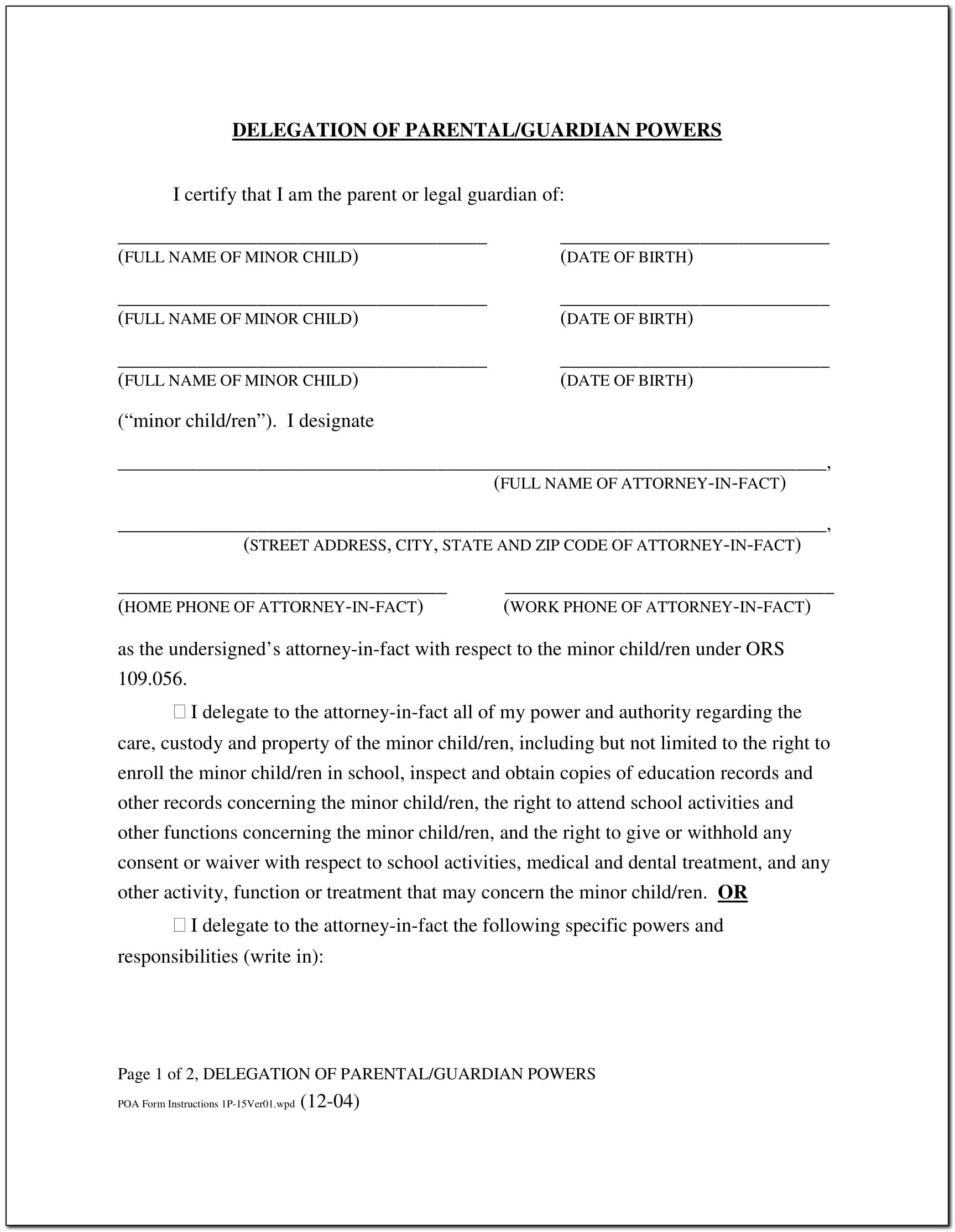 Legal Guardianship Power Of Attorney Forms
