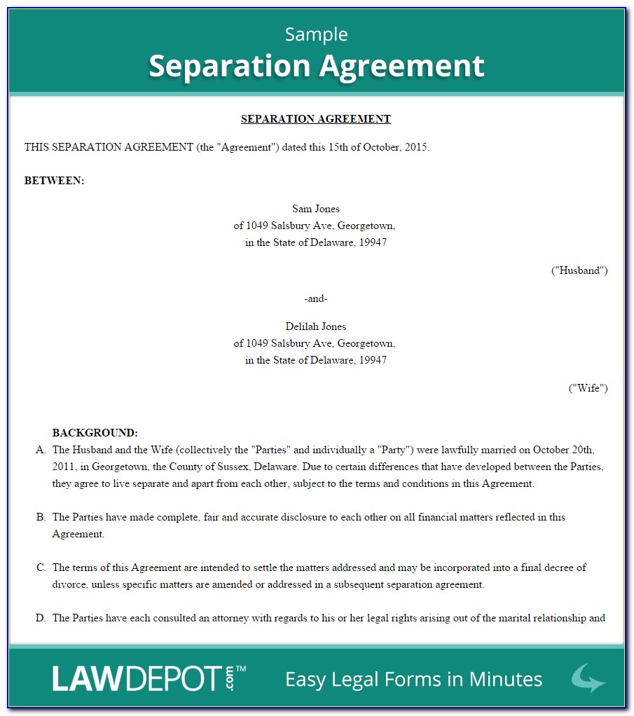 Legal Separation Agreement Form Canada