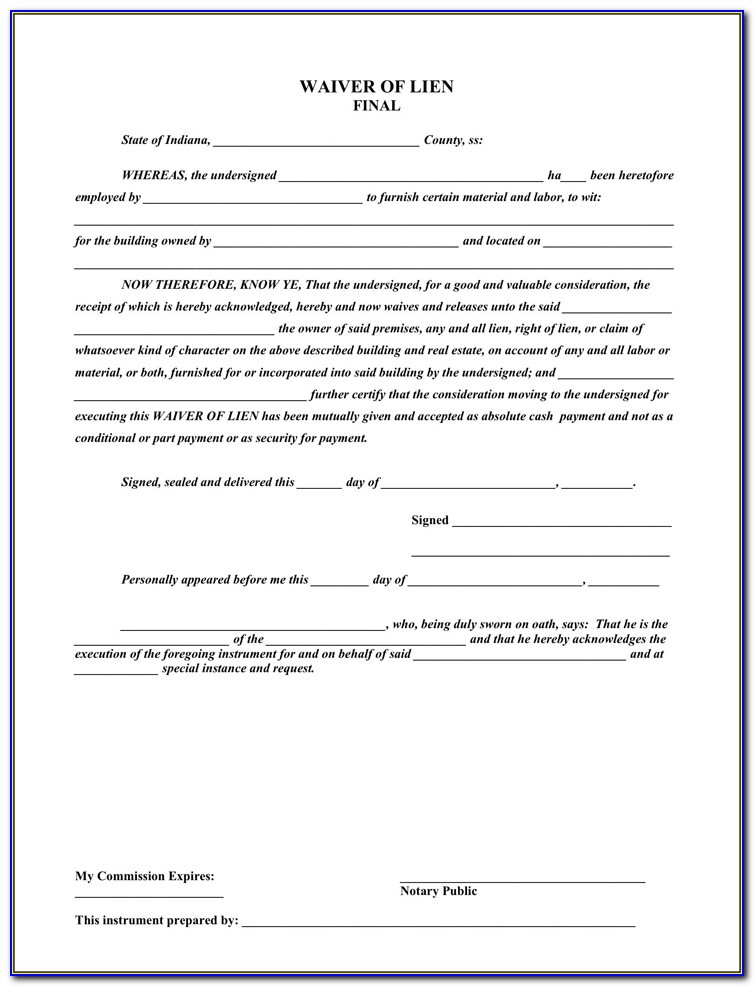 Lien Waiver Forms Wisconsin