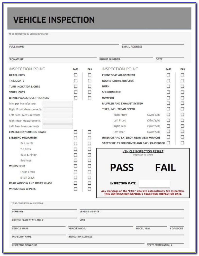 Lyft Michigan Vehicle Inspection Form