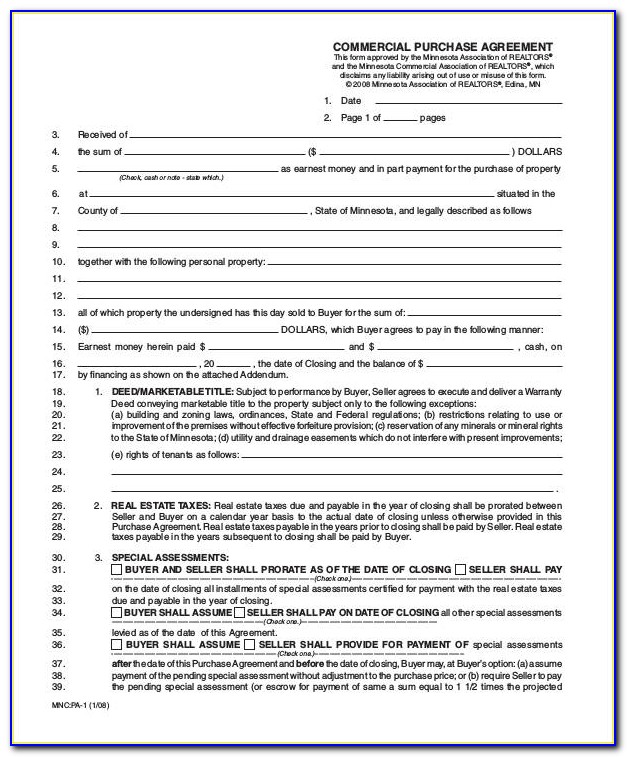 Minnesota Vacant Land Purchase Agreement Form