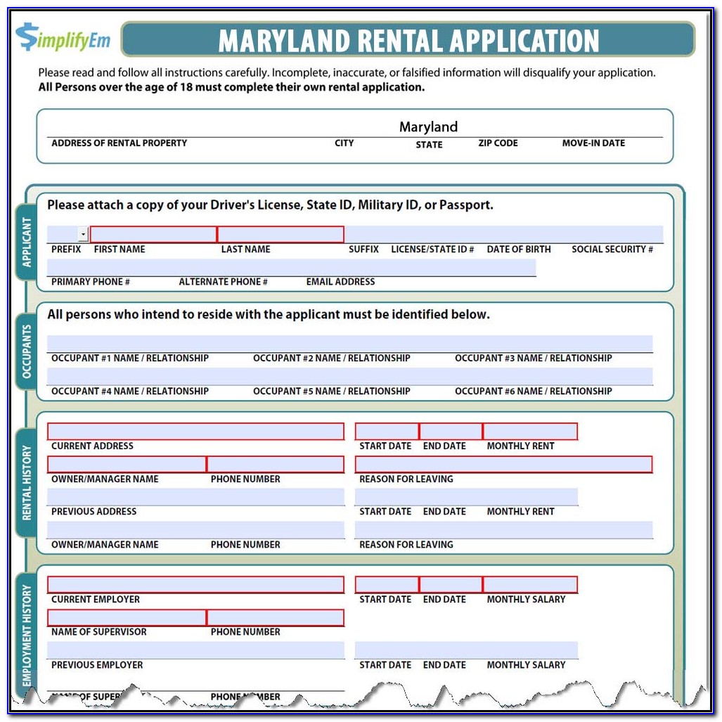 Montgomery County Maryland Rental Application Form