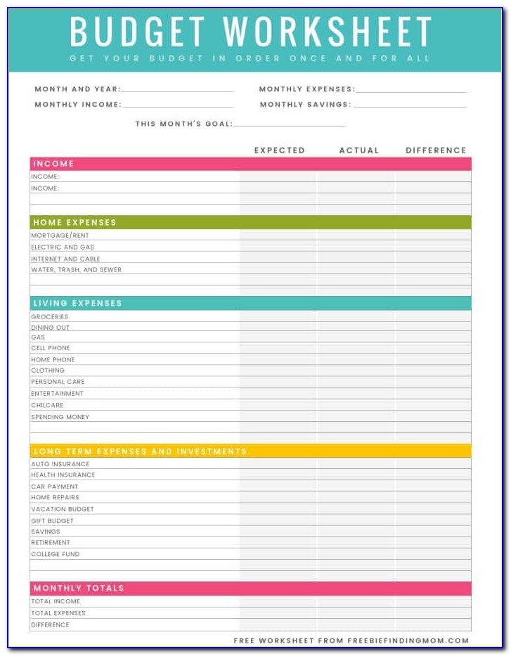 Monthly Budget Template Free Printable