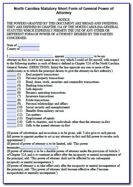 Nc Durable Power Of Attorney Form Pdf