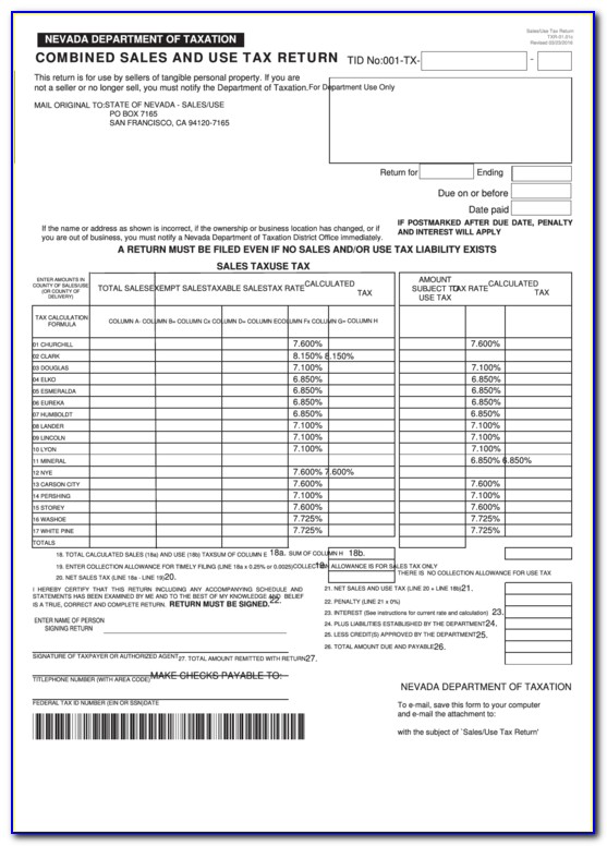 Nevada Combined Sales And Use Tax Return Form
