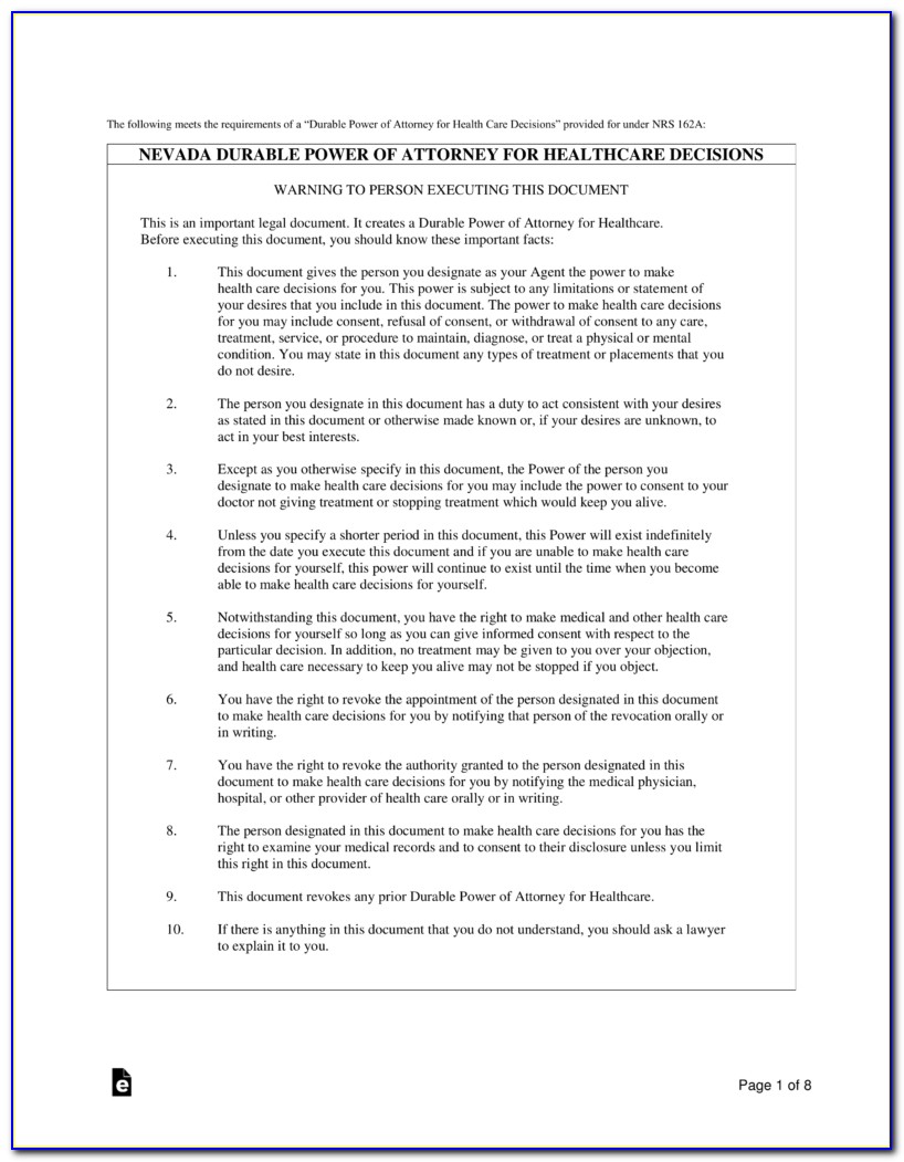 Nevada Durable Power Of Attorney Form Pdf