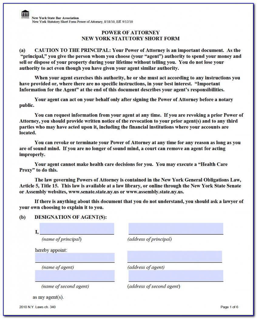 New York State Durable Power Of Attorney Form 2009