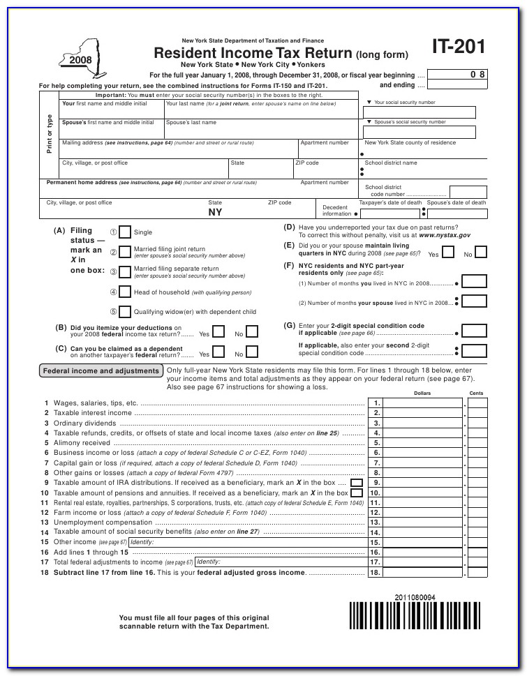 New York State Tax Form It 201 X