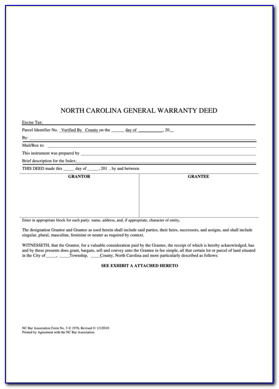 North Carolina General Warranty Deed Form