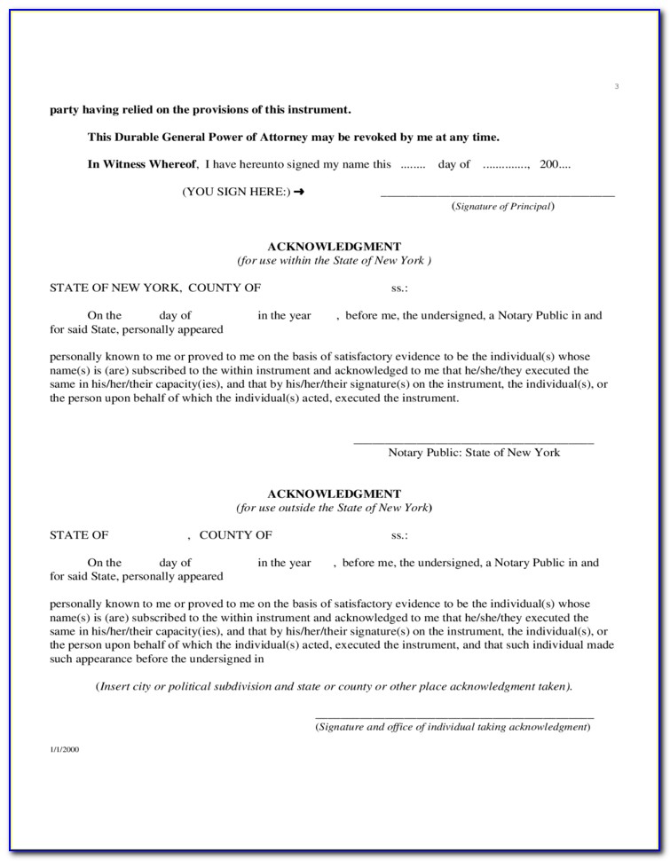 Nys Durable General Power Of Attorney Form