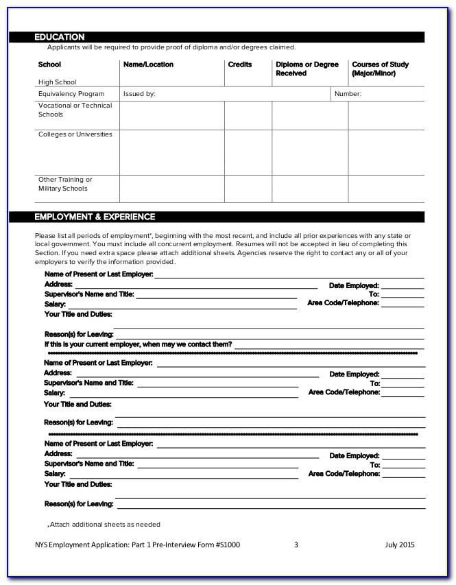 Nys Employment Application Form #s1000