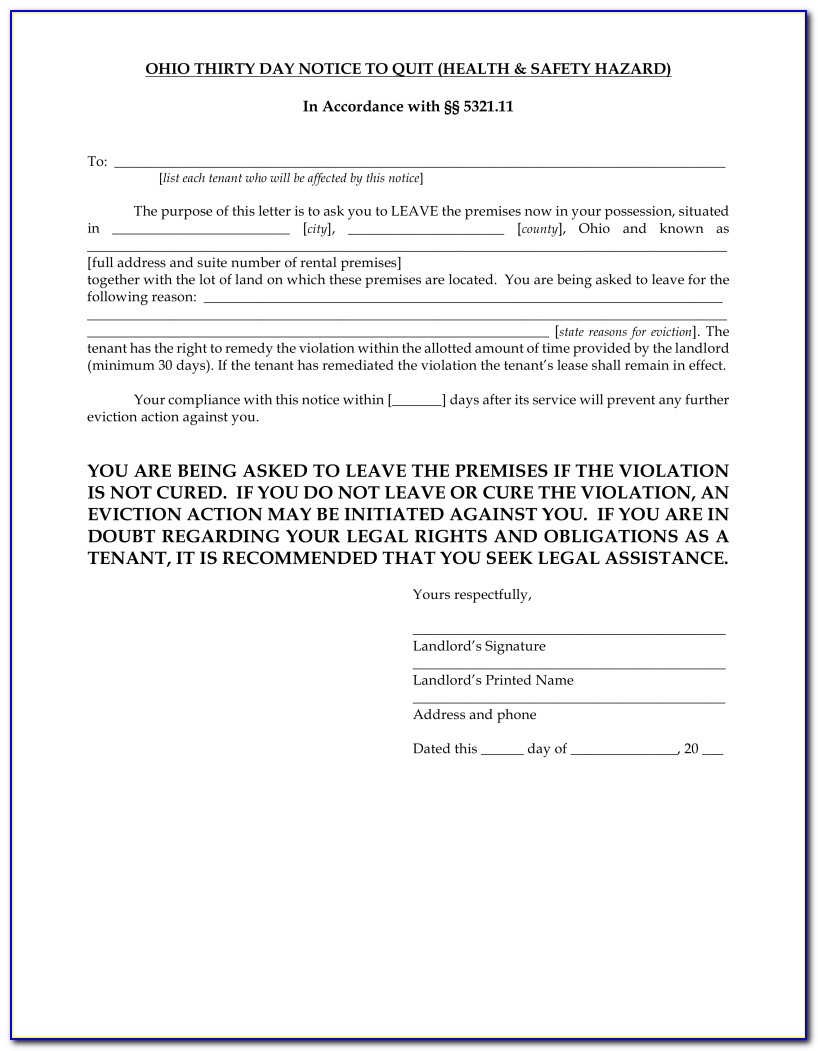 Ohio 30 Day Eviction Notice Form Pdf