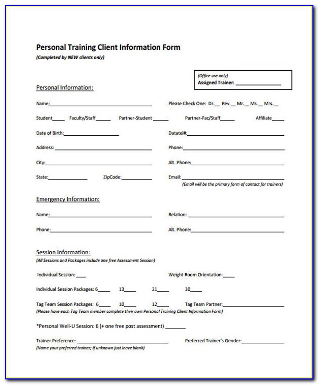 Personal Training Forms For Clients