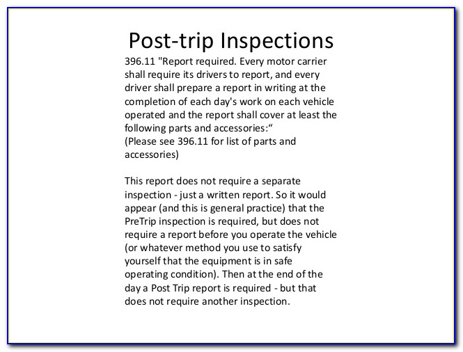 Pre Post Trip Inspection Forms