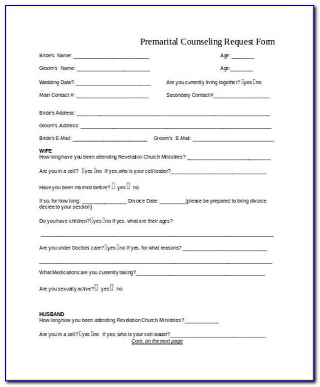 Premarital Counseling Form Tennessee