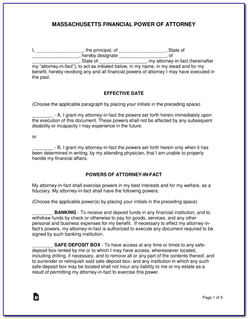 Printable Durable Power Of Attorney Form Massachusetts