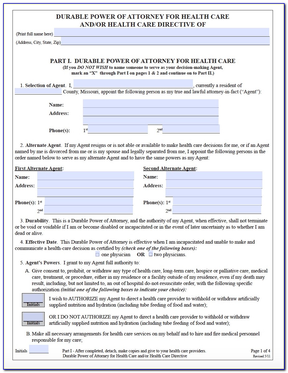 Printable Durable Power Of Attorney Form Missouri