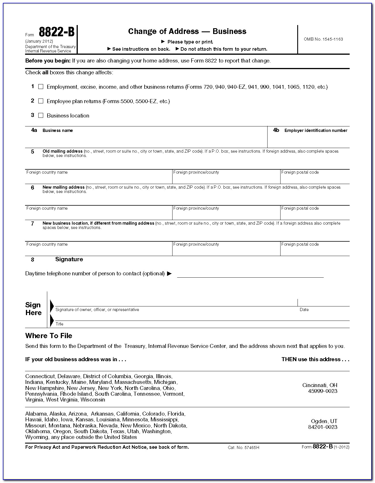 Printable Irs Form 8822 B