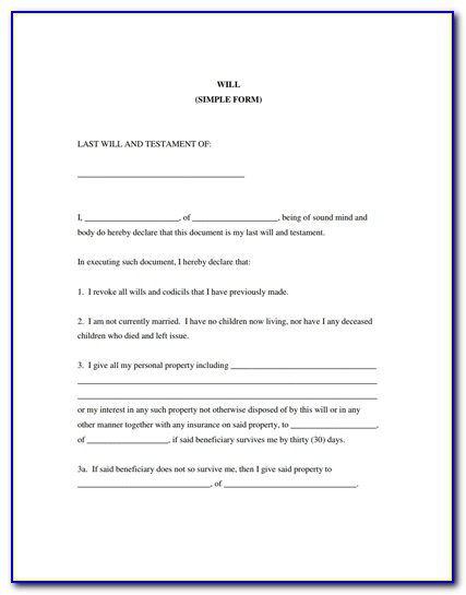 Printable Last Will And Testament Form South Carolina