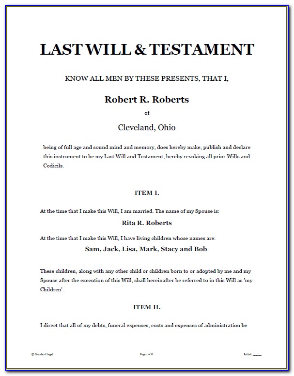 Printable Last Will And Testament Forms Alberta