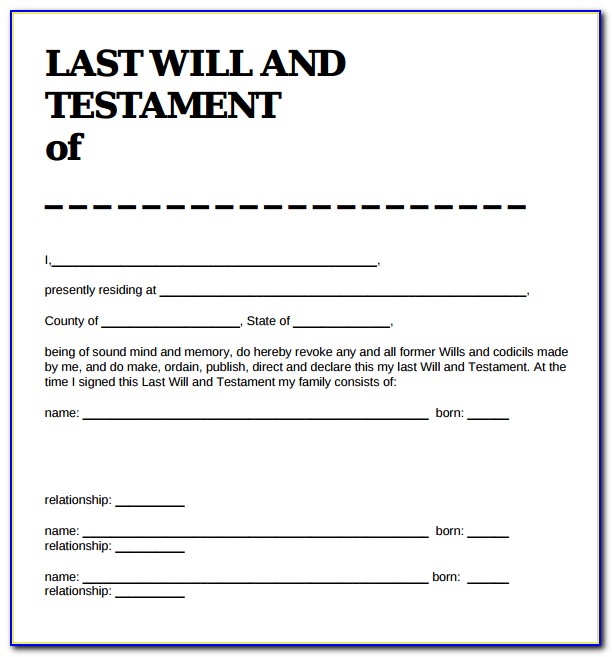 Printable Last Will And Testament Forms Ontario