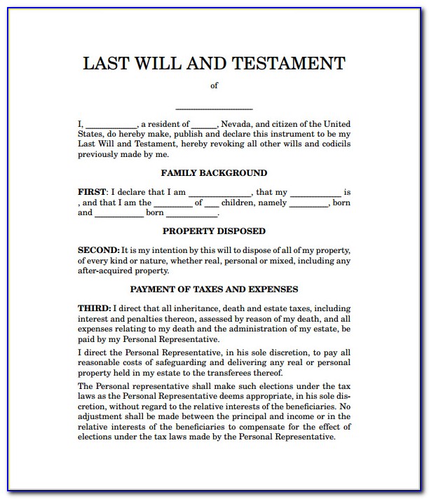 Printable Last Will And Testament Forms Tennessee