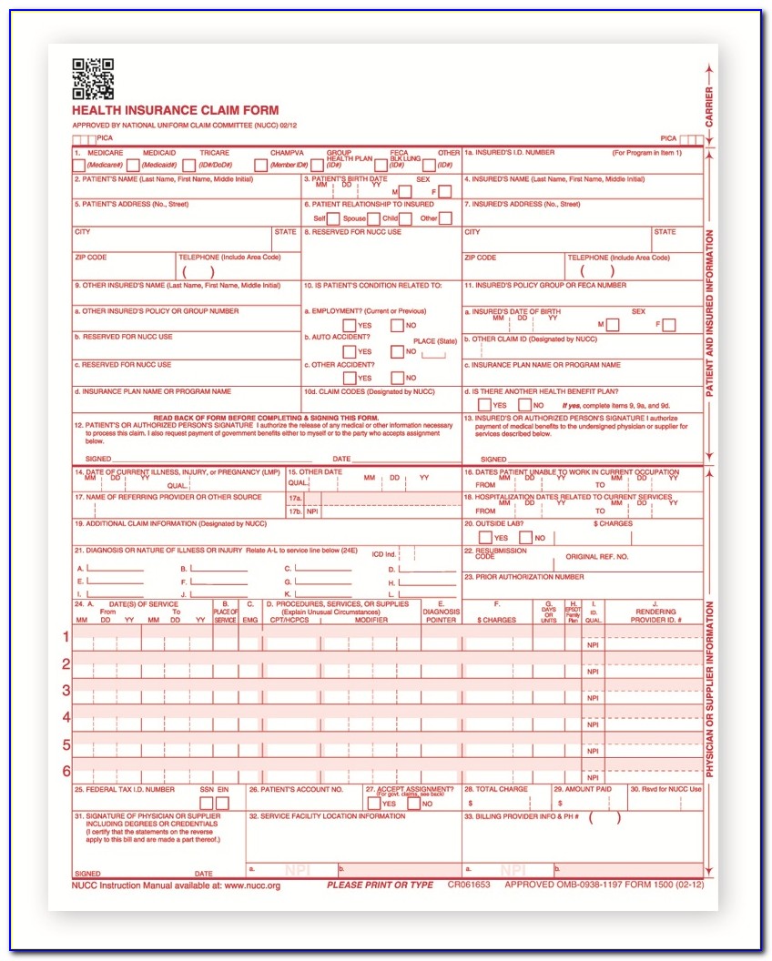 Printable Medical Claim Form Cms 1500