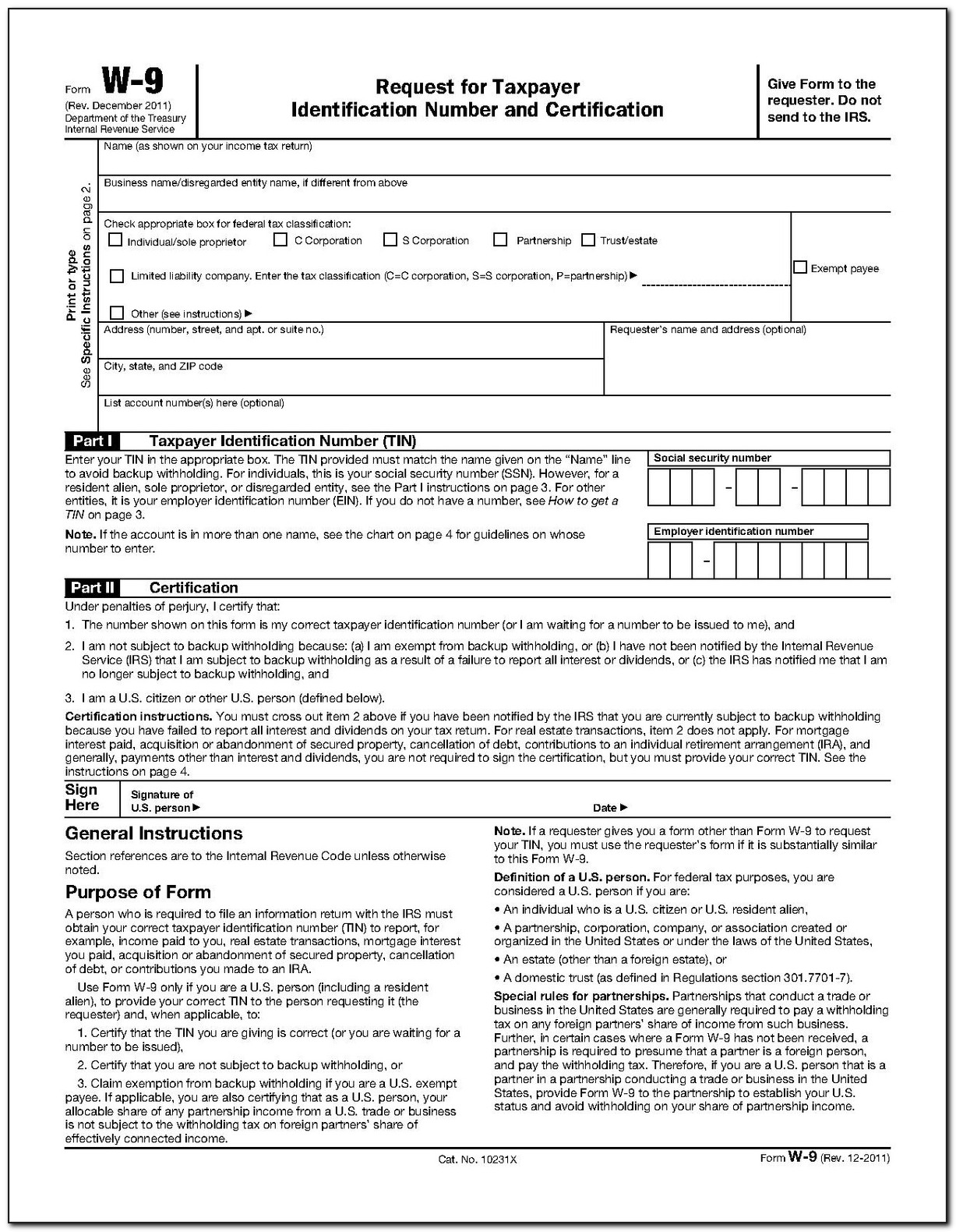 Printable W 9 Form Ohio
