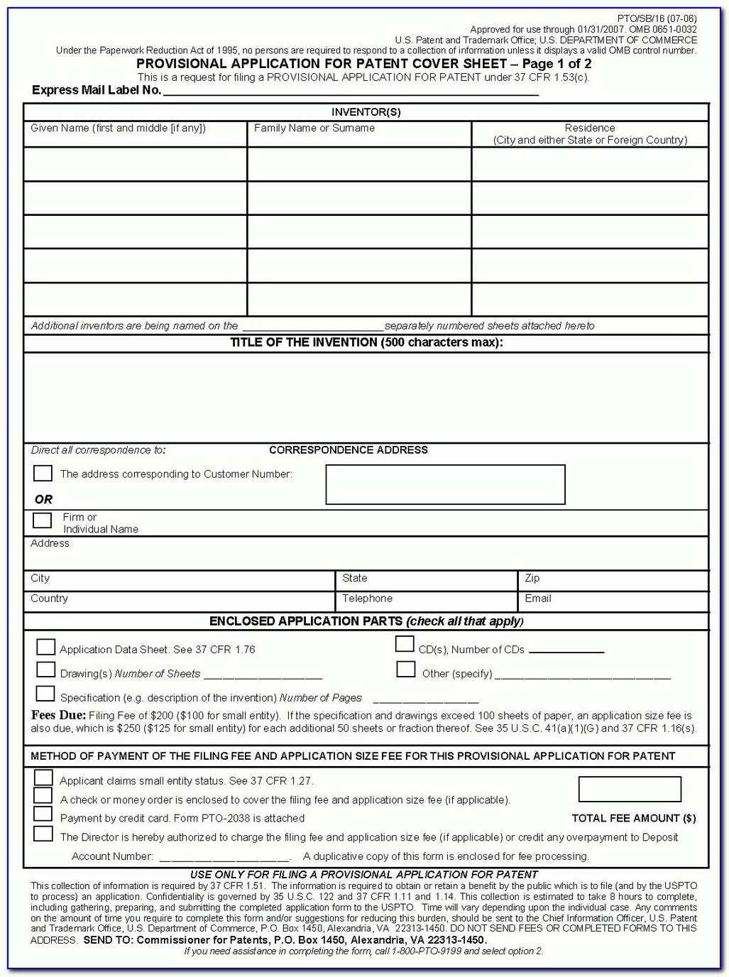 Provisional Patent Application Form India