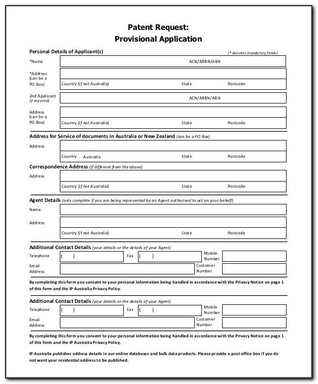 Provisional Patent Forms Application