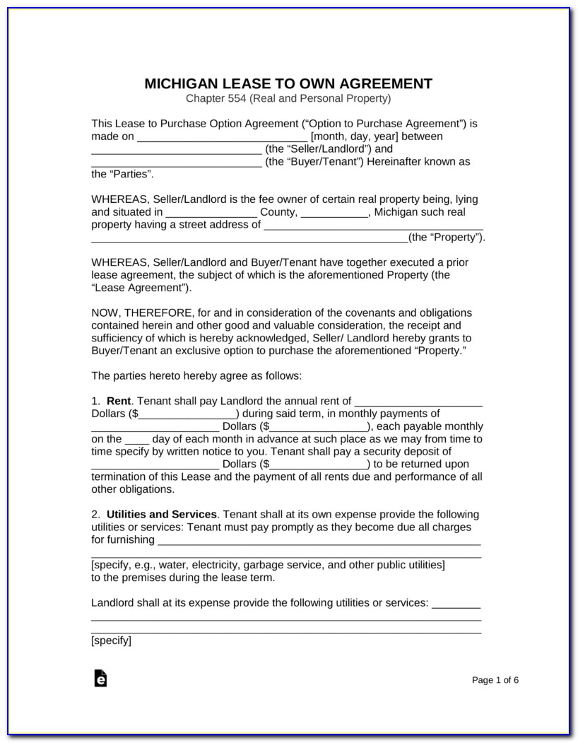 Purchase Agreement Form Michigan