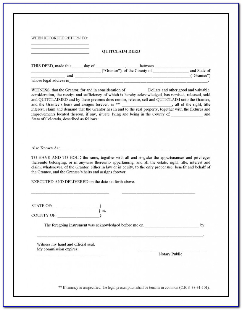 Quit Claim Deed Form Florida Template