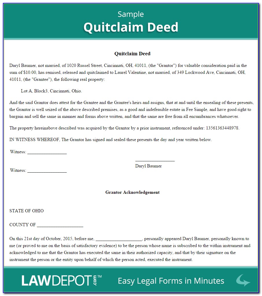 Quitclaim Deed For Property Sample