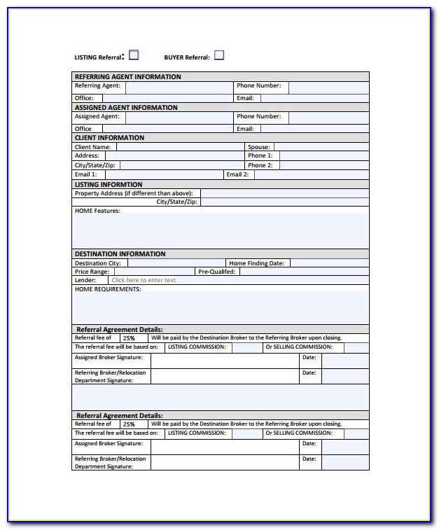 Real Estate Agent Referral Form Template