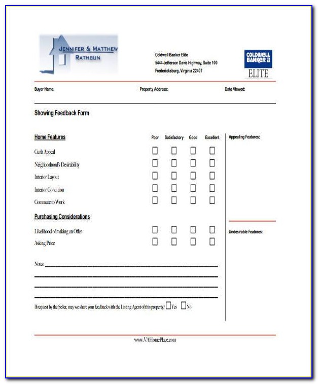 Real Estate Showing Feedback Form Template