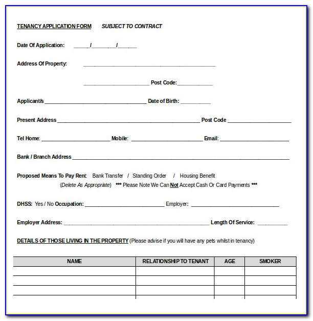 Rental Application Form Word Document
