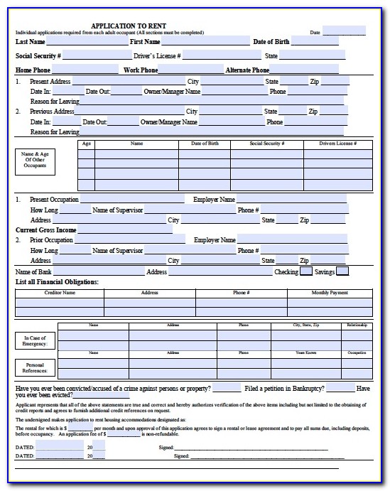 Rental Application Forms Bc