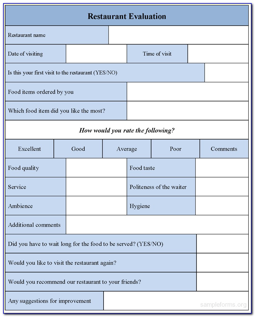 Restaurant Employee Evaluation Form Template