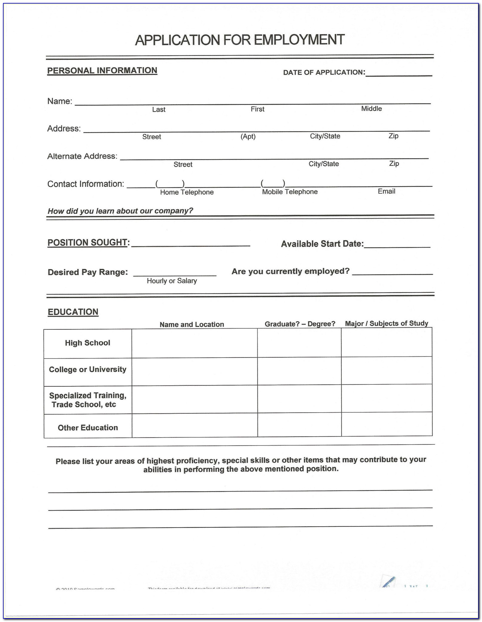 Resume Blank Forms To Fill Out