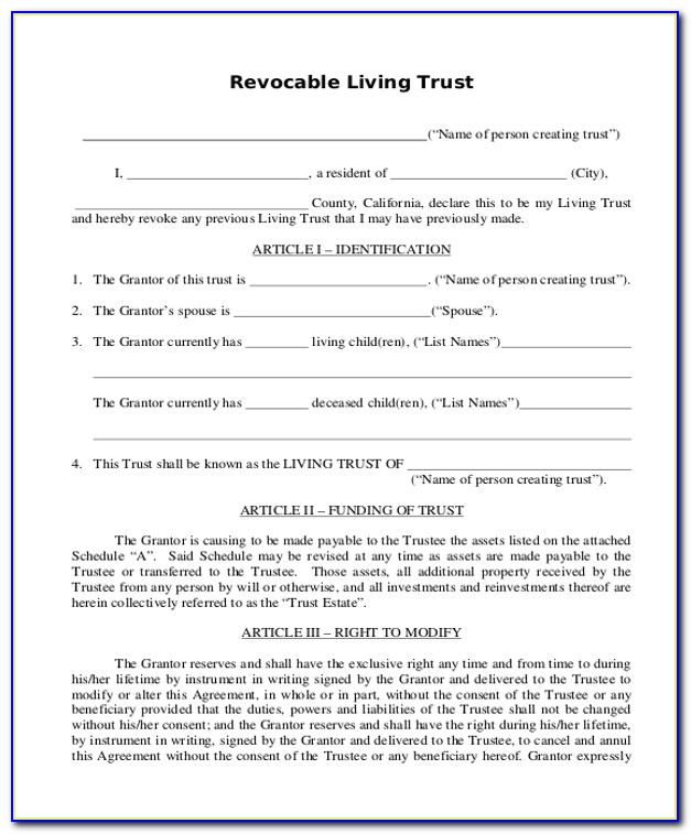 Revocable Living Trust Florida Form