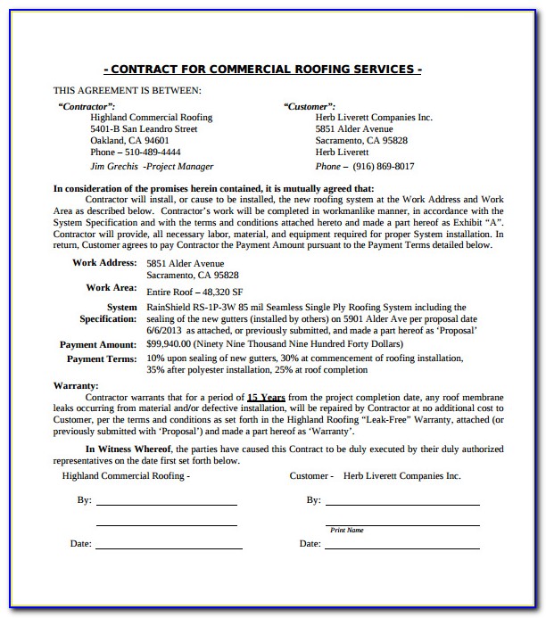 Roofing Warranty Form