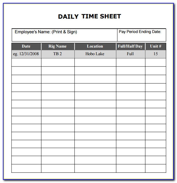 Sample Daily Time Sheet Form