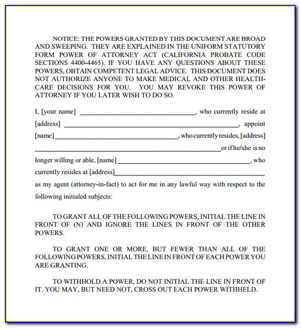 Sample Durable Power Of Attorney Form Texas